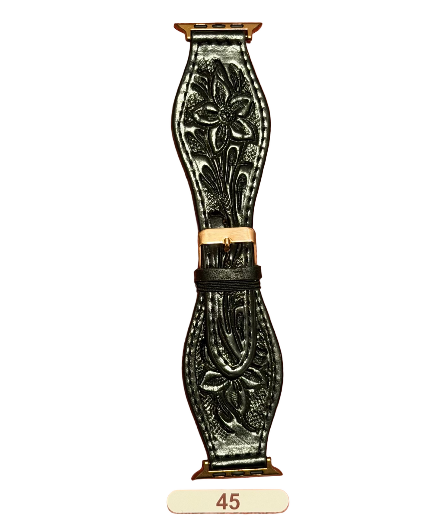 45mm Black Tooled Leather Apple Watch Band