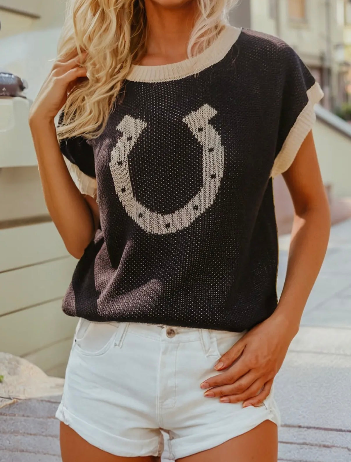 Lucky Horseshoe Short Sleeve Sweater