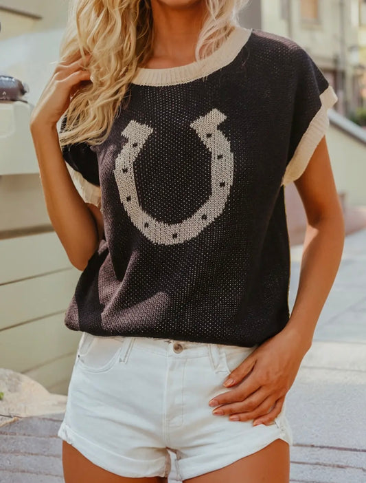 Lucky Horseshoe Short Sleeve Sweater